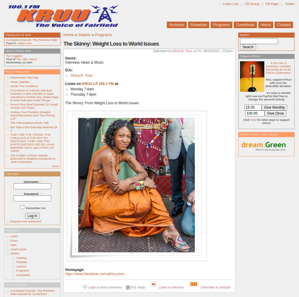 Archival KRUU-FM webpage screenshot
